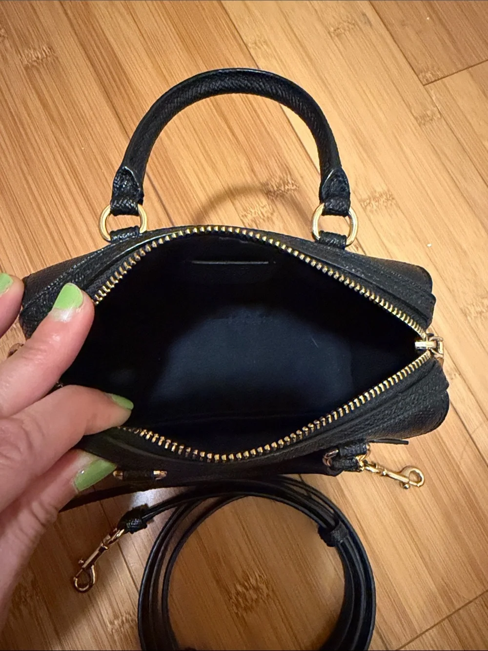 Coach Mini Rowan XS Black Pebbled Leather with Gold Detailing